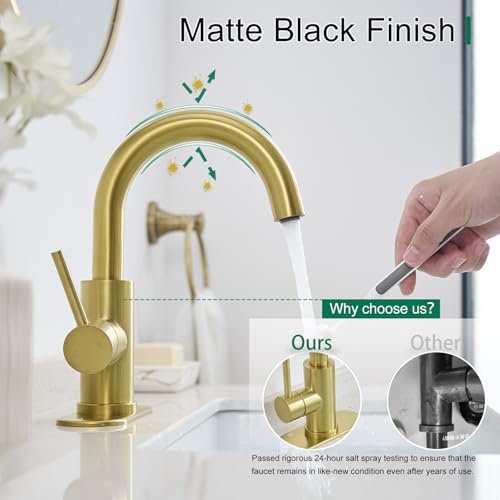 VOTON Bar Sink Faucet, Bathroom Kitchen 360° Rotatable Faucet, Brushed Gold Single Hole Bathroom Faucets Modern Small Mini Kitchen Bath Utility Vanity Outdoor Lavatory Faucets - color: Brushed Gold