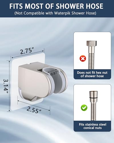 Handheld Shower Head Holder Super Strong Adhesive No Drill Adjustable Wall Mount for Hand Held Wand, Ideal for Kids, Elderly, and Short Users (Brushed Nickel) - color: Brushed Nickel