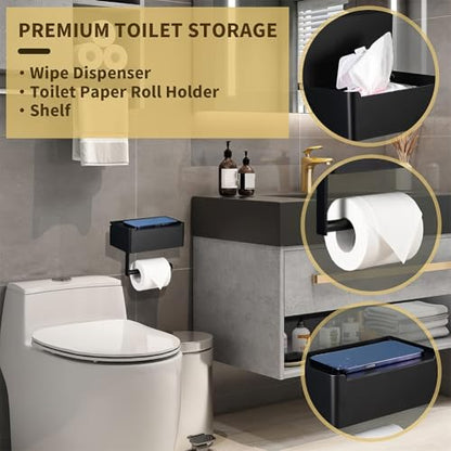 Toilet Paper Holder with Shelf, Wipe Holder for Bathroom, Wipes Dispenser Storage, Toilet Paper Roll Holder, Stainless Steel, Wall Mounted(Color:1)