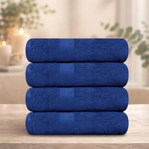100% Cotton Bath Towels 30x54 Inches, 600 GSM, Soft & Absorbent, Set of 4, Navy Blue - color: Navy, size: Bath Towel Set of 4