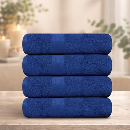 100% Cotton Bath Towels 30x54 Inches, 600 GSM, Soft & Absorbent, Set of 4, Navy Blue - color: Navy, size: Bath Towel Set of 4