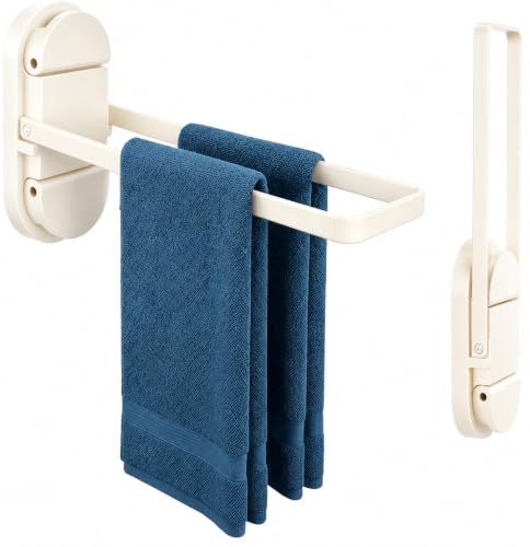 Suction Towel Rack No Drill,21LB Foldable Stainless Steel Bathroom | Dual suction rack holds 21lbs, fits glass & RV. Repositionable tool-free mount, no residue. Fold-flat rustproof brushed steel - color: White