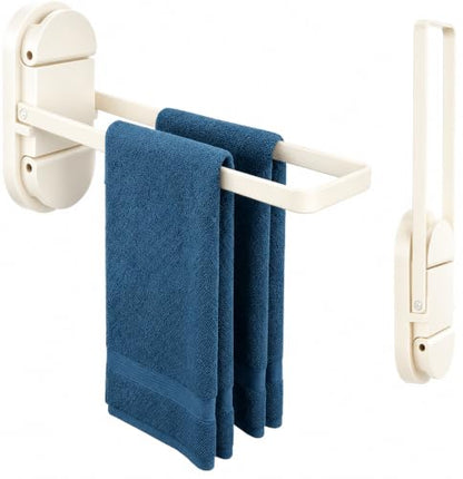 Suction Towel Rack No Drill,21LB Foldable Stainless Steel Bathroom | Dual suction rack holds 21lbs, fits glass & RV. Repositionable tool-free mount, no residue. Fold-flat rustproof brushed steel - color: White