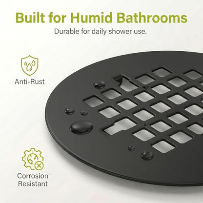 Shower Drain Cover Snap-in Hair Catcher - Matte Black 2 Pack | Stainless steel， 4-1/4" OD snap in， Fits 2-7/8" pin spacing， No tools install. Grate, shower strainer drain replacement. - color: Matte Black