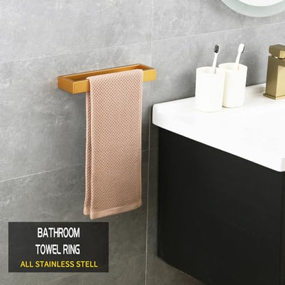 GERZWY Gold Stainless Steel Towel Holder Towel Hanger Towel Ring for Bathroom Lavatory Wall Mount Contemporary Style - color: Champagne Gold