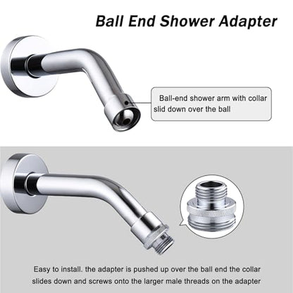 Ball End Shower Arm Adapter Set, for Converting Old Fashioned Ball Shower Arm to 1/2” Standard Fittings