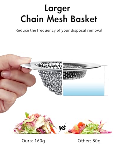2 Pack Kitchen Sink Drain Strainer,Patented Reversible Chain Mesh Basket | Kitchen Sink Accessories,Easy Clean,Fast Drainage,304 Stainless Steel Rust-Proof，4.4" Large Capacity Food Catcher,Anti-Clog - color: Silver Silver