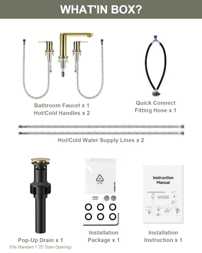 BWE 2 Pack Brushed Gold Bathroom Faucet 3 Hole 8 Inch Widespread | Bathroom Faucets with Pop-up Drain and Supply Lines, 360° Swivel Spout 2-Handle Bathroom Sink Faucet for Bath Vanity - color: Brushed Gold, 2 Pack, size: 8 Inches Widespread