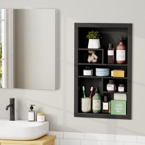 Stainless Steel Recessed Medicine Cabinet 14 * 24, Rust-proof Metal Wall Niche, In Wall Shower Niche Shelf Insert Replacement, Recessed Medicine Cabinets for Drywall, with 5 Compartments, Black - color: Black, size: 24''H * 14''W (5 Compartments)