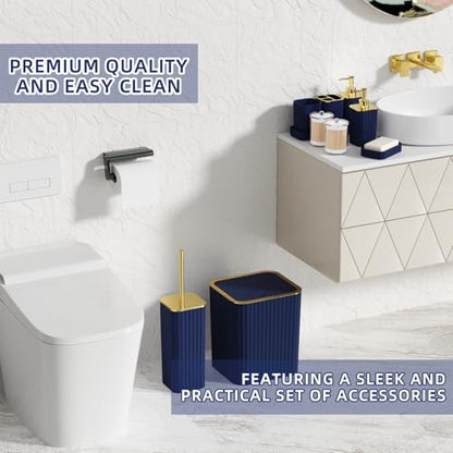 XLHOMO Bathroom Accessory Set - 26PC Bathroom Shower Curtain and Rug Set, Bathroom Accessories Set, Navy Blue Bathroom Set with Trash Can, Toilet Brush, Qtip Holder & Soap Dispenser - style: Navy Blue