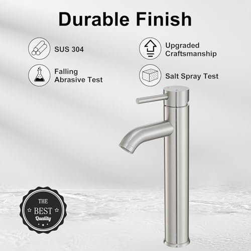 VOTON Vessel Sink Faucet Chrome Modern Tall Bathroom Faucets Single Handle One Hole Rv Vanity Lavatory Bathroom Sink Faucet - color: T-Brushed Nickel, size: Tall