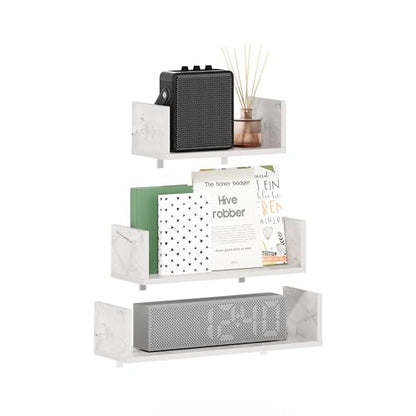 U-Shape Set of 3 Rectangular Wall Mounted Shelves, Wall Shelf Set with 11.7 x 15.7 x 18.9 Width, Floating Shelves for Wall, for Home Office, Living Room, Bathroom, Marble White - color: Marble White