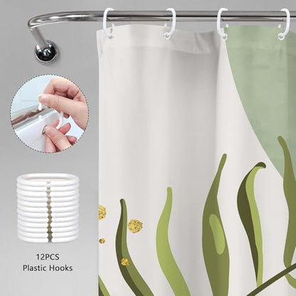 Sage Green Boho Bohemian Abstract Leaves Olive Bathroom Shower Curtain Set | Dark look; 72"W x 78"L. waterproof HD print, quick-dry fabric and free hooks for easy setup. - color: A-02sage Green, size: 72"W x 78"L (Pack of 1)