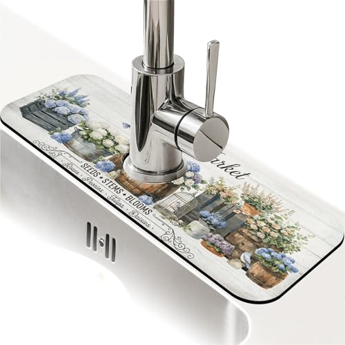 Faucet Fast Absorbent Pad - Farmhouse Flower Hydrangea Market , Suitable For Kitchen, Bathroom, Island And Other Scenes - color: Farmhouse Flower Hydrangea Market