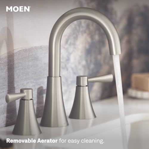 Moen 84023SRN Ronan 2-Handle Widespread Bathroom Faucet, BN | Bathroom sink faucet, widespread 2-handle design, valve included, spot resist finish, modern style - color: Brushed Nickel, size: Widespread (Pack of 1), style: Widespread