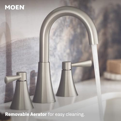 Moen 84023SRN Ronan 2-Handle Widespread Bathroom Faucet, BN | Bathroom sink faucet, widespread 2-handle design, valve included, spot resist finish, modern style - color: Brushed Nickel, size: Widespread (Pack of 1), style: Widespread