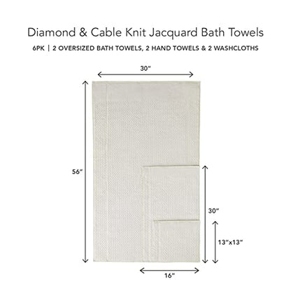 Texere 100% Organic Cotton Jacquard 650 GSM Premium Bath Towel Sets - Extra Absorbent Quick Dry and Plush, 2 Large Bath Towels, 2 Hand Towels, 2 Washcloths (Cable, Birch, 6 Piece) - color: Birch (Cable)