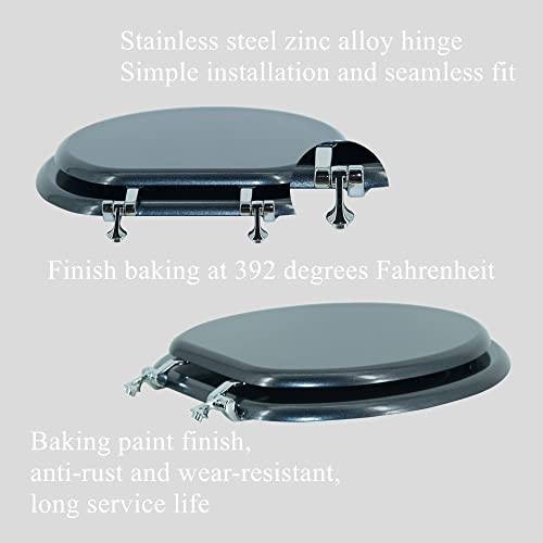 Round Toilet Seat Wood Toilet Seat Prevent Shifting with Zinc Alloy Hinges American Standard Size Toilet Seat Easy to Install also Easy to Clean(Round,Sparkling Black) - color: Navy Blue, size: Round