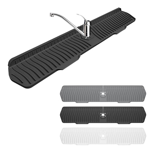 Faucet Guard - 90 Foldable Draining Mat for Kitchen & Bathroom Sink with 2 Drain Ports (Black, 29.9"*5.9") - color: Black, size: 29.5"*6.1"