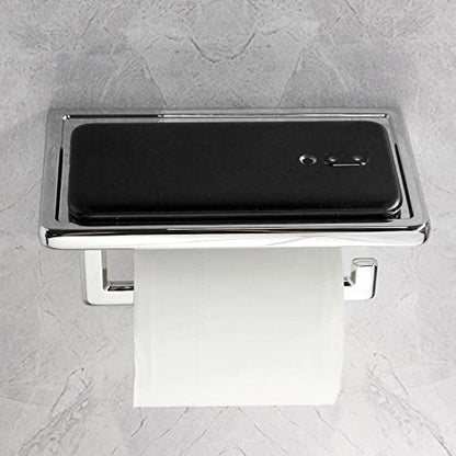 Toilet Paper Holder for Bathroom Solid ZINC Alloy Material and Superior Hotel Style Tissue Roll Holder with Cell Phone Storage Chrome D500091C - color: Chrome