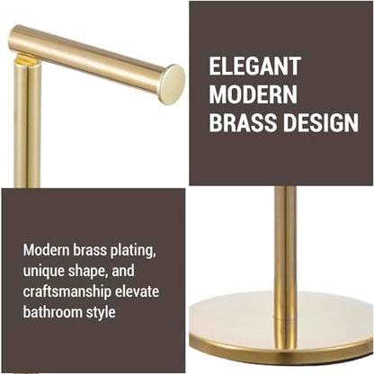 MyGift Modern Brass Tone Metallic Plated Floor Standing Toilet Paper Holder Stand with Roll Reserve Storage Holder, Elegant Freestanding Bathroom Toilet Tissue Dispenser - color: Brass