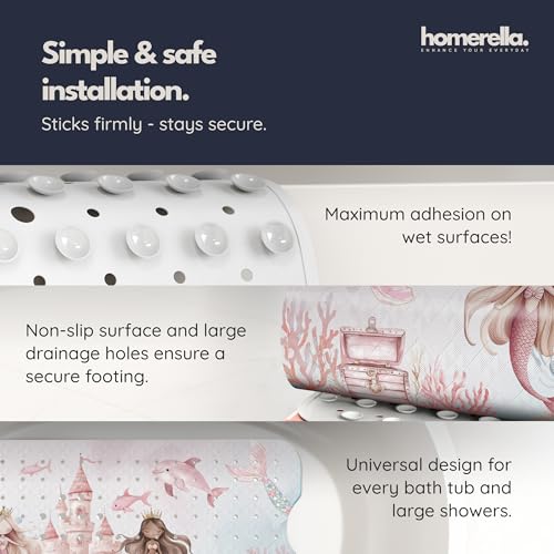 homerella Bathtub Mat Non Slip Kids 40x16 Baby Bath Mat Non Slip Anti Mold | 100% BPA Free, Non Toxic, Mildew Resistant, Machine Washable, Extra Long Kids Bath Mat for Tub Non Slip, Toddler Bath Mat - color: Mermaid Splash, size: 40" x 16" (Rectangular)