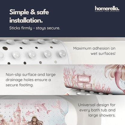 homerella Bathtub Mat Non Slip Kids 40x16 Baby Bath Mat Non Slip Anti Mold | 100% BPA Free, Non Toxic, Mildew Resistant, Machine Washable, Extra Long Kids Bath Mat for Tub Non Slip, Toddler Bath Mat - color: Mermaid Splash, size: 40" x 16" (Rectangular)