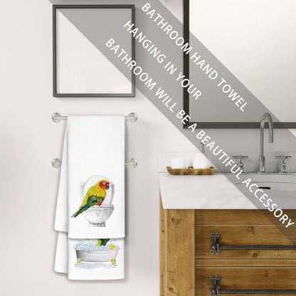 Jvpke Funny Parrot Bath Hand Towels - Set of 2, 16x24 Inches, Parrot Color, Waffle Weave, Super Absorbent, Machine Washable - color: Parrot