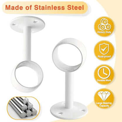 Alise Curtain Rod Holder 32mm Dia,Closet Rod Holders Stainless Steel,4 Pcs | Curtain Rod Ceiling Mount,Ceiling Mounted Curtain Rod Flange Brackets,Ceiling Curtain Rod Brackets,for Bathroom,White Finish - color: White Finish, size: 32mm/1-1/4 Inch Dia.