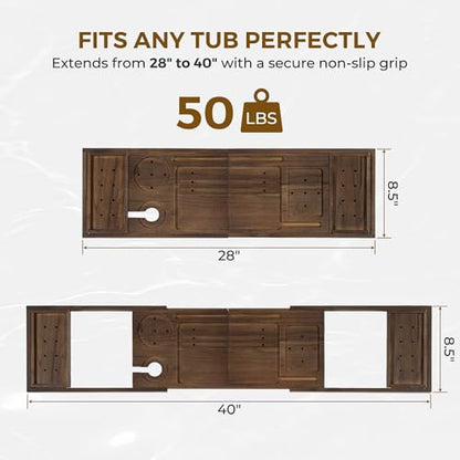Venusmiles Teak Bathtub Tray Caddy, Foldable Bath Tray with Expandable Handles, Wine Glass and Phone Holders, Book Stand, for Home Spa Relaxation, Luxury Bathroom Accessories - Dark Walnut Color - color: Dark Walnut