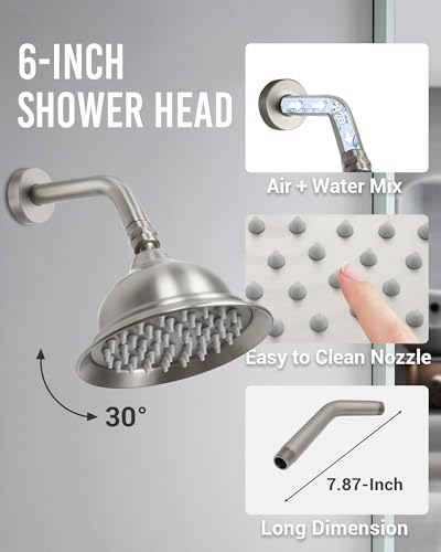 DASAN Antique Dual Shower Head Faucet Set, Dual Rain Shower Head System Complete Double Head Shower Fixture Combo - color: Brushed Nickel