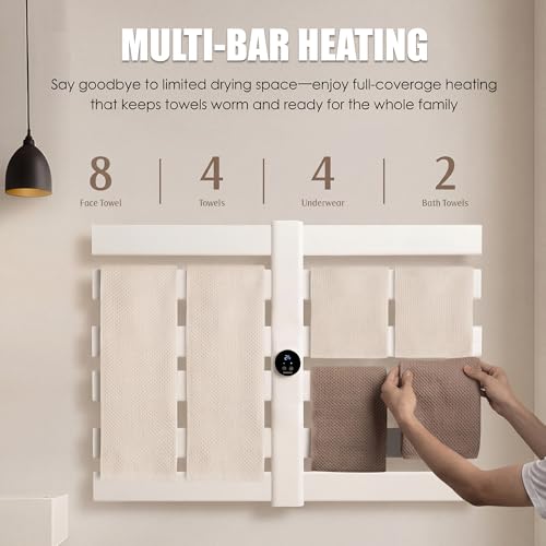 K&KALONZO Electric Towel Warmer Wall Mount Heated Rack Timer, 12-Bar,White | Fast Heat in 2 Min, 3 Heat Levels, Anti-Scald, NTC Safety, Plug-in/Hardwired Aluminum Towel Warmer for Bathroom - color: White, size: 12-Bar