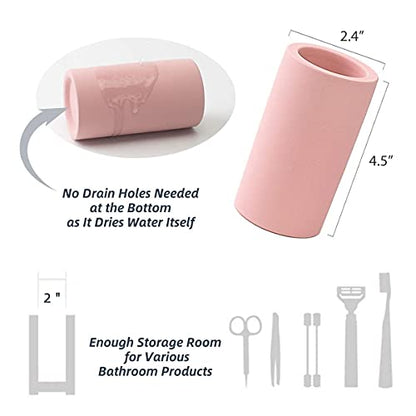 Handmade Diatomite Drying Stone Toothbrush Holder Stand (Pink) | Modern Ceramic-Look Cup, Quick Drying Electric Toothbrush, Toothpaste, Razor, Comb Organizer for Bathroom Countertop - color: Pink