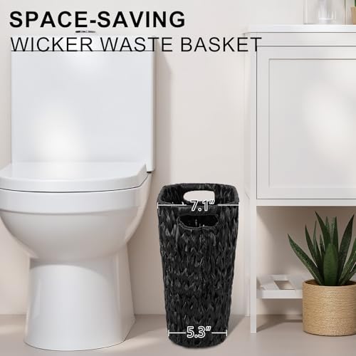 XLHOMO Black Bathroom Accessories Set with Wicker Trash Can Shower Curtain and Rugs,Bathroom Sets Small Waste Basket Bathroom Trash Can for Bedroom Bathroom - size: Wicker Bathroom Set+Shower Curtain+Bath Rugs, style: Black