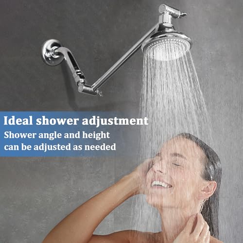 Rain Shower Head Extension 12 Inch Adjustable Rain Shower Head Extension Arm Stainless Steel Shower Head Holder G1/2 Universal Connector Compatible (Chrome Finish) - color: Chrome Finish