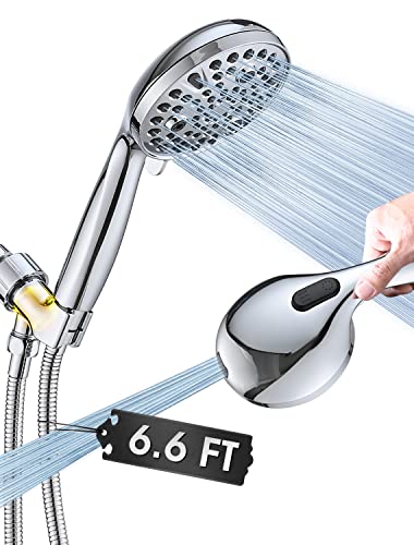 High Pressure 10 Setting Handheld Shower Head, 5" Detachable Showerhead Spray Built-in Power Wash to Clean Tub, Tile & Pets, 79" Extra Long Stainless Steel Hose, Adjustable Bracket - Chrome - color: Chrome