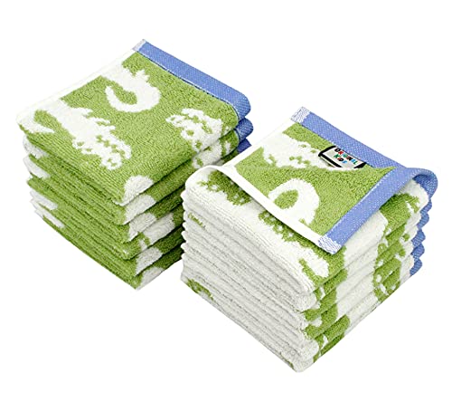 ORIGINAL KIDS Wash Cloth - 100% Cotton Set of 12 Washcloths - Green Blue | Bath Time in A While Crocodile Super Soft Colorful Absorbent Quick Dry Easy Care Jacquard Face Towel - 12x12 inch Face Cloth - color: Green Blue, size: 12 Pack Washcloth
