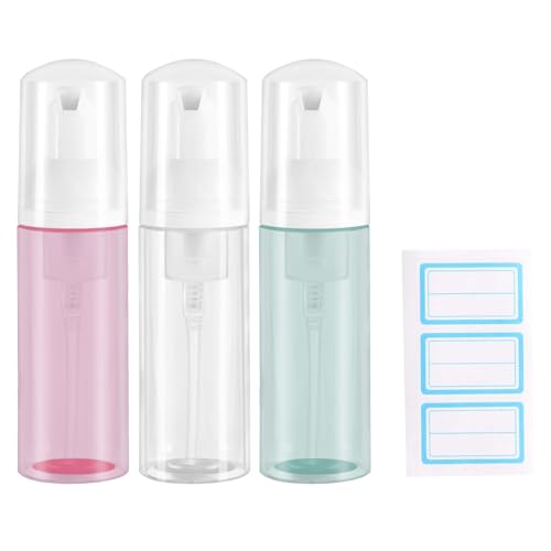 3pcs 2oz Small Size Mousse Plastic Travel Foam Pump Bottle Dispenser (60ml) | Clear+Green+Pink, Leakproof, Tsa approved, Travelers Daily Use, for Hand Soap, Shampoo, Lash Cleanser - color: Clear+green+pink