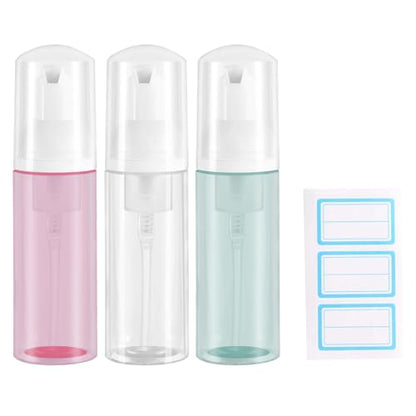 3pcs 2oz Small Size Mousse Plastic Travel Foam Pump Bottle Dispenser (60ml) | Clear+Green+Pink, Leakproof, Tsa approved, Travelers Daily Use, for Hand Soap, Shampoo, Lash Cleanser - color: Clear+green+pink