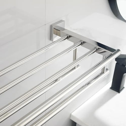 Bathroom Towel Rack with Double Towel Bar Bathroom Hotel Shower Shelf SUS304 Stainless Steel Modern Wall Mounted Holder 28 Inch Polished Chrome - color: Polished Chrome, size: 28 Inch/ 70cm