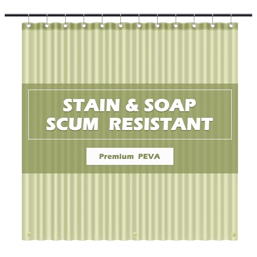 EHZNZIE Sage Shower Curtain Liner 72x72, PEVA Waterproof Bath Curtain, No Chemical Smell, 3 Weighted Magnets, Durable with Rustproof Metal Grommets - color: Sage, size: 72"W x 72"L (Pack of 1)