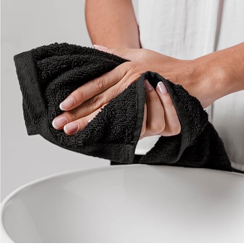 Ocean Towel Set for Bathroom 100% Luxury Cotton Bath Towels Set of 8 (2 Bath Towel and 2 Hand Towel Set & 4 Wash Cloth) Black Soft Towels Bathroom Set 600 GSM Double Stitched for Durability - color: Black