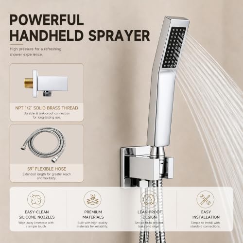 Shower System with Tub Spout, All Metal Bathtub Shower Faucet Set with High Pressure 10 Inch Rain Shower Head and Handheld Shower Head Set, Chrome (Valve Include) - color: Chrome