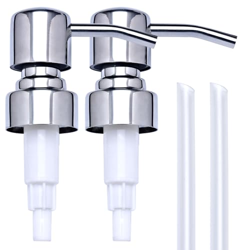 Chrome Soap Dispenser Pump Replacement - Silver 304 Rust Proof Stainless Steel Lotion Dispenser Pumps Replacement for Standard 28/400 Neck Size Regular Mouth Bottles,2 pcs - color: Chrome-silver, size: 2pcs