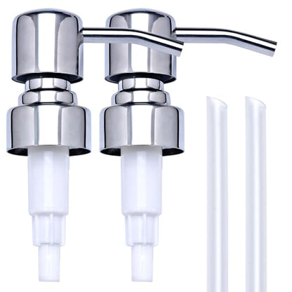 Chrome Soap Dispenser Pump Replacement - Silver 304 Rust Proof Stainless Steel Lotion Dispenser Pumps Replacement for Standard 28/400 Neck Size Regular Mouth Bottles,2 pcs - color: Chrome-silver, size: 2pcs