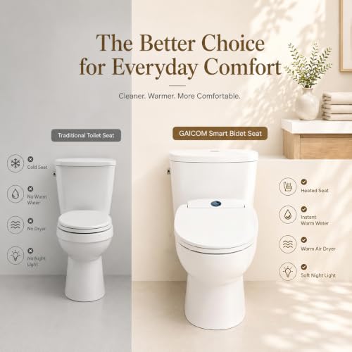 GAICOM Bidet Toilet Seat Elongated, Electric Smart Heated Toilet Seat | Instant Warm Water & Dryer, Multiple Cleaning Modes, Remote Control, Self-Clean Nozzle, Soft Closed, Night Light - color: Ivory