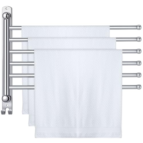 Teenyyou Swivel Towel Rack 16.5 Inches 304 Stainless Steel 6 Arms Bathroom Towel Rack Hanger Pool Holder Wall Mounted Swivel Bar Space Saving with Hook, Sliver - color: Sliver, size: 16.5 Inches, style: 6 Arms