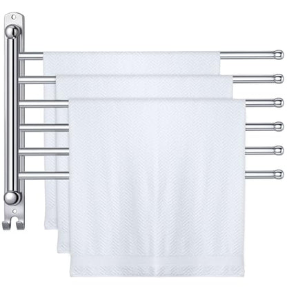 Teenyyou Swivel Towel Rack 16.5 Inches 304 Stainless Steel 6 Arms Bathroom Towel Rack Hanger Pool Holder Wall Mounted Swivel Bar Space Saving with Hook, Sliver - color: Sliver, size: 16.5 Inches, style: 6 Arms
