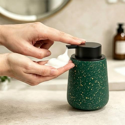 Ceramic Foaming Soap Dispenser - 14.5 oz Foam Hand Soap Dispenser Bathroom, Modern Refillable Dish Wash Soap Bottle for Kitchen with Large Easy-to-Press Pump (Green) - color: Green