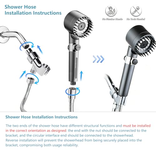 High Pressure Filtered Shower Head with Handheld for Hard Water | Ion Shower Head with 12 Replaceable Water Softener Filters,78" Anti-Burst Hose,Adjustable Bracket,4 Spray Modes,ON/OFF Switch